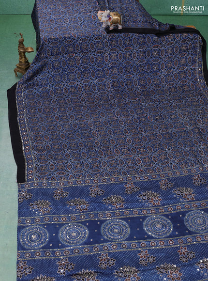 Modal silk saree indigo blue and black with allover ajrakh prints & sequin work and mirror sequin work pallu