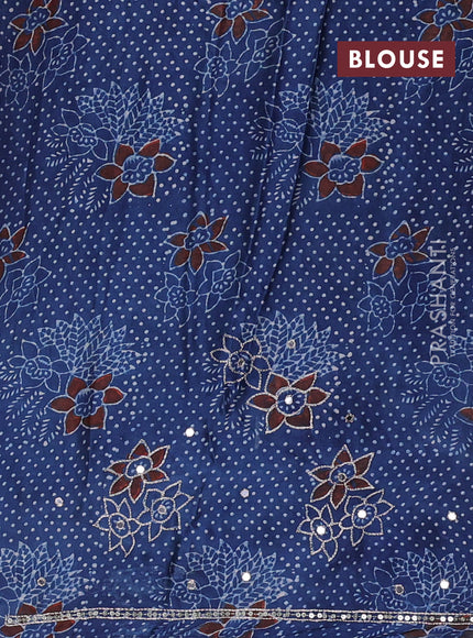 Modal silk saree indigo blue and black with allover ajrakh prints & sequin work and mirror sequin work pallu