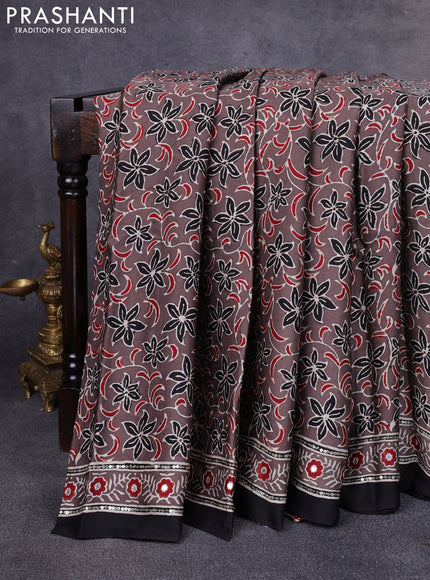 Modal silk saree dark beige and black with allover ajrakh prints & sequin work and mirror sequin work pallu