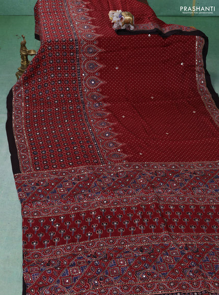 Modal silk saree maroon and black with allover ajrakh prints & sequin work and mirror sequin work pallu