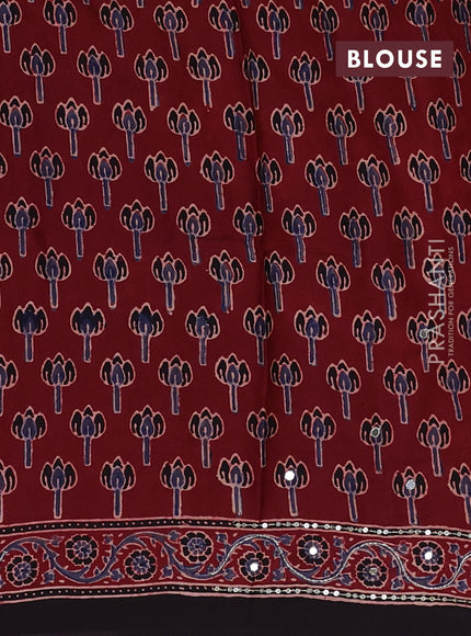 Modal silk saree maroon and black with allover ajrakh prints & sequin work and mirror sequin work pallu