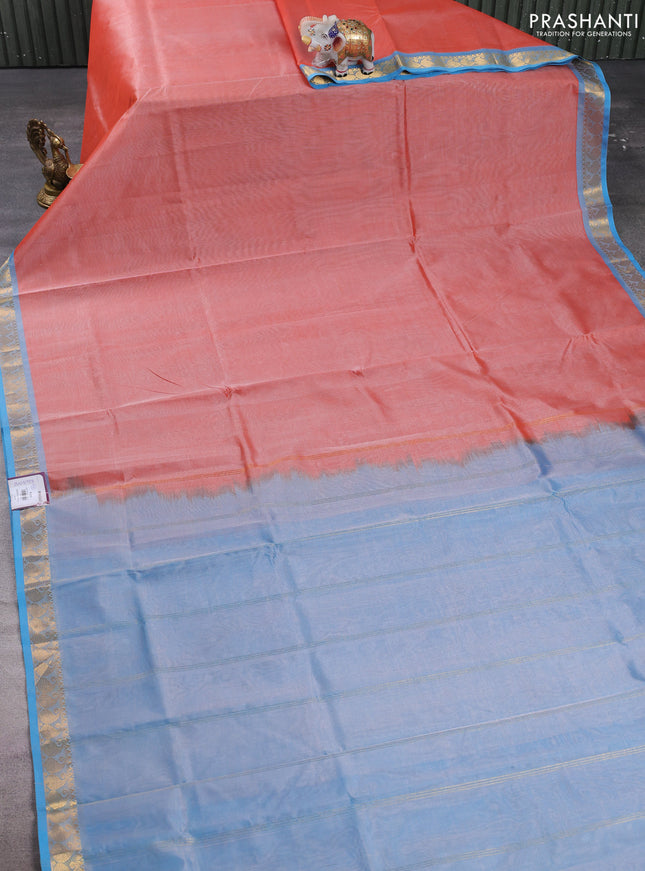 Silk cotton saree rust shade and grey with plain body and paisley zari woven border