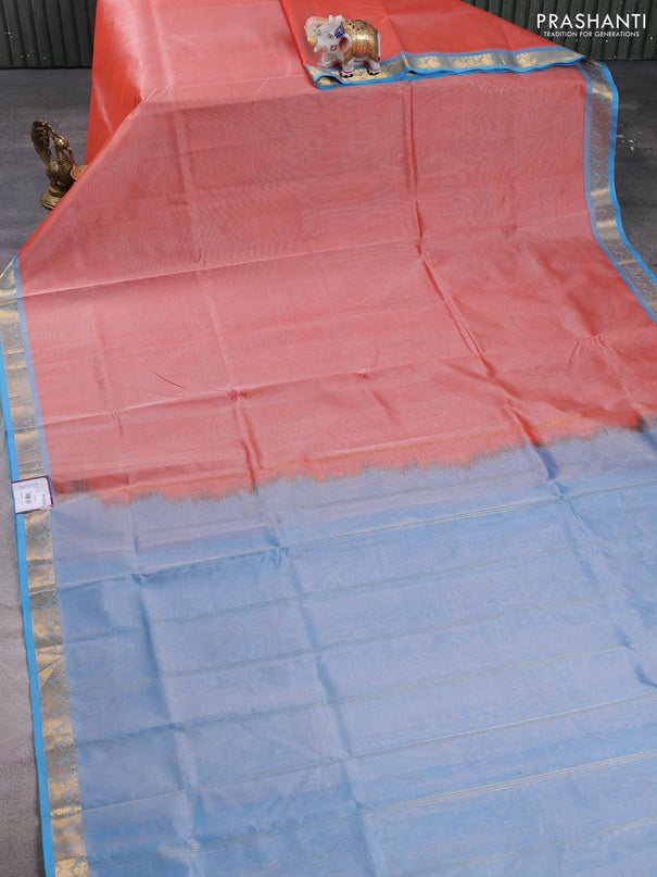 Silk cotton saree rust shade and grey with plain body and paisley zari woven border
