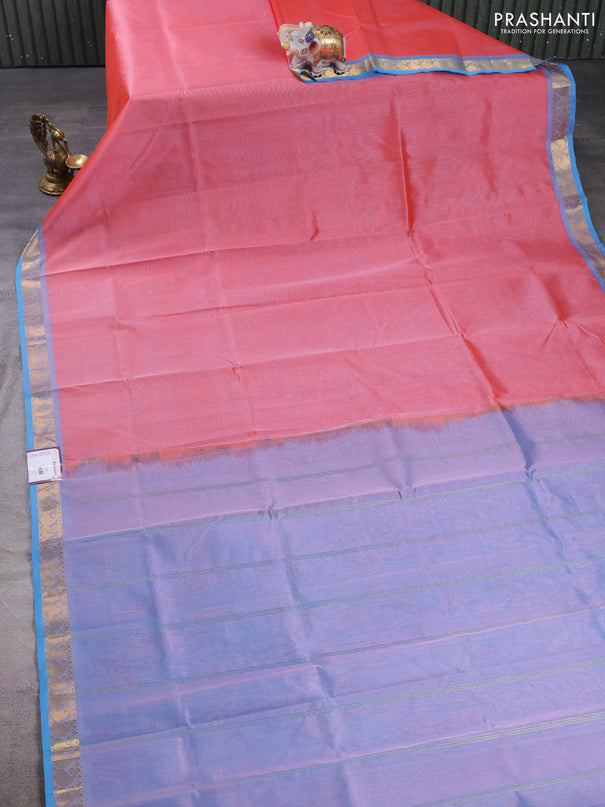 Silk cotton saree red and grey with plain body and paisley zari woven border