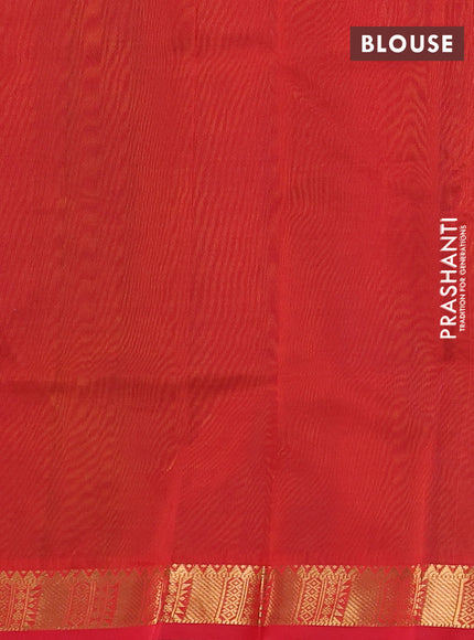 Silk cotton saree mehendi green and red with plain body and temple zari woven border