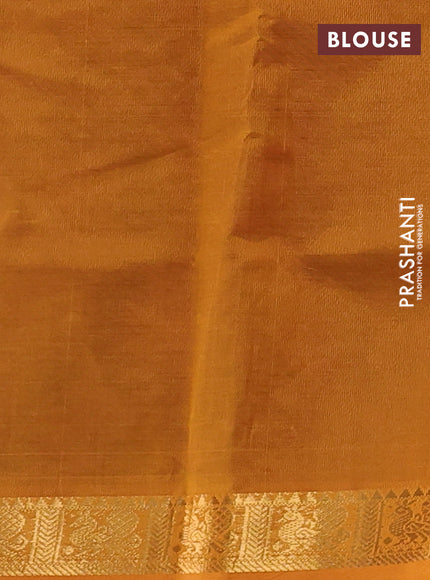 Silk cotton saree deep wine shade and dark mustard with plain body and annam zari woven border