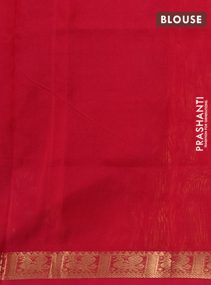 Silk cotton saree mango yellow and red with plain body and annam zari woven border