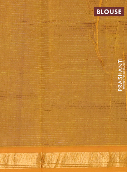 Silk cotton saree royal blue and mustard yellow with plain body and temple zari woven border