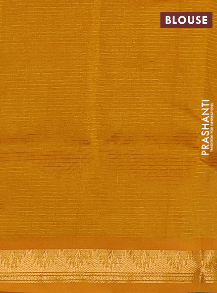 Silk cotton saree royal blue and mustard yellow with plain body and temple zari woven border