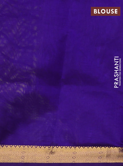 Silk cotton saree light green and violet with plain body and zari woven border