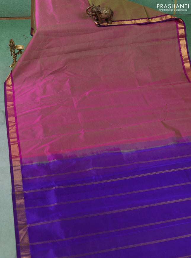 Silk cotton saree magenta pink and violet with plain body and zari woven border