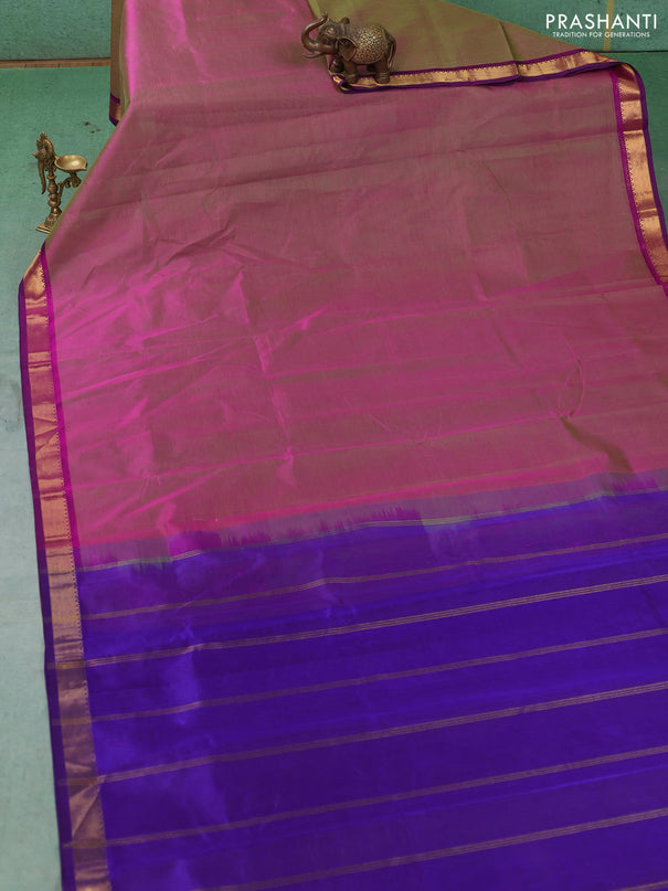 Silk cotton saree magenta pink and violet with plain body and zari woven border