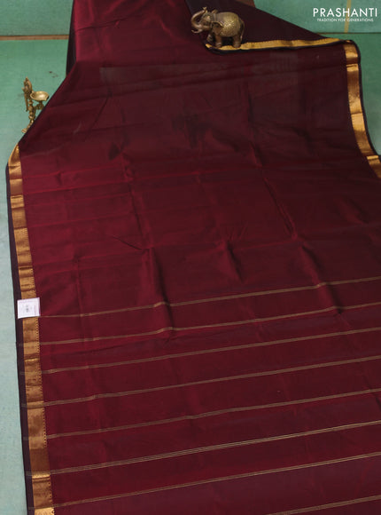 Silk cotton saree deep wine with plain body and zari woven border