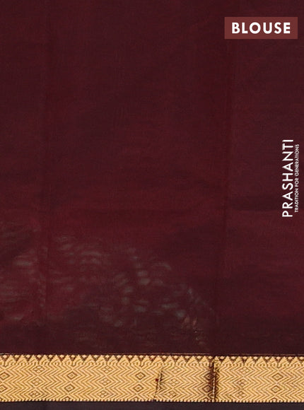 Silk cotton saree deep wine with plain body and zari woven border