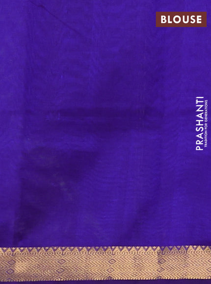 Silk cotton saree light green and violet with plain body and zari woven border