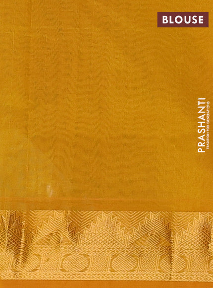 Silk cotton saree dark grey and mustard yellow with plain body and temple zari woven border