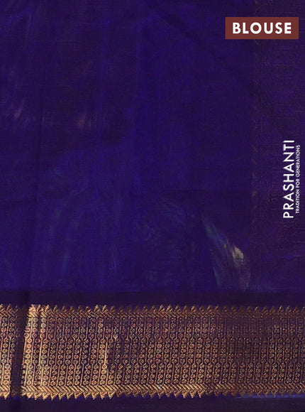 Silk cotton saree grey and royal blue with plain body and temple zari woven border