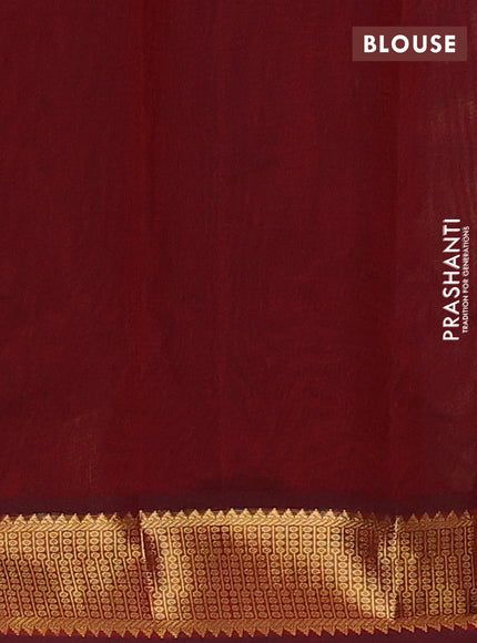 Silk cotton saree peacock blue and maroon with plain body and temple zari woven border