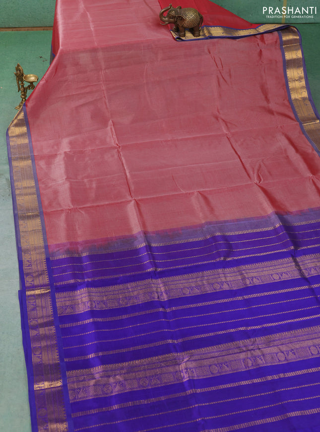 Silk cotton saree maroon and violet with plain body and temple zari woven border