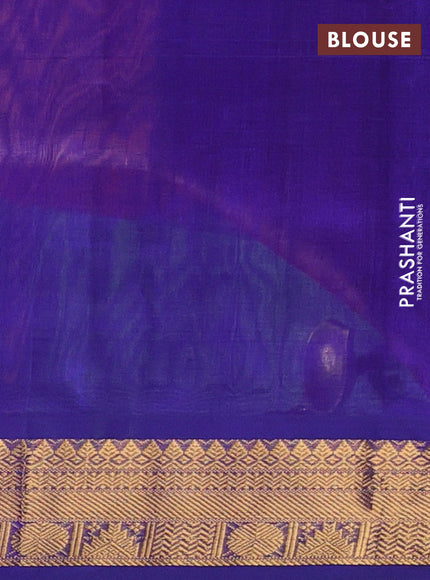 Silk cotton saree maroon and violet with plain body and temple zari woven border
