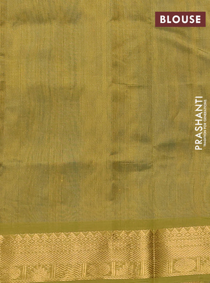 Silk cotton saree teal blue and mustard green with plain body and temple zari woven border
