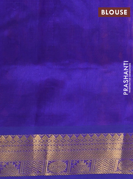 Silk cotton saree sunset orange and violet with plain body and zari woven border