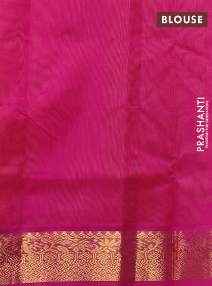 Silk cotton saree sunset orange and pink with plain body and zari woven border
