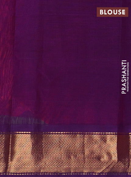 Silk cotton saree red and purple with plain body and zari woven border