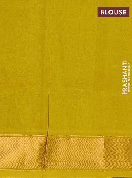 Silk cotton saree peacock green and lime yellow with plain body and zari woven border