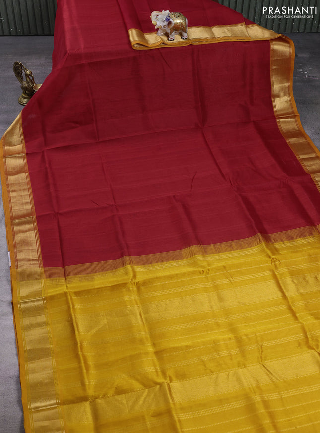 Silk cotton saree red and sunset orange with plain body and zari woven border
