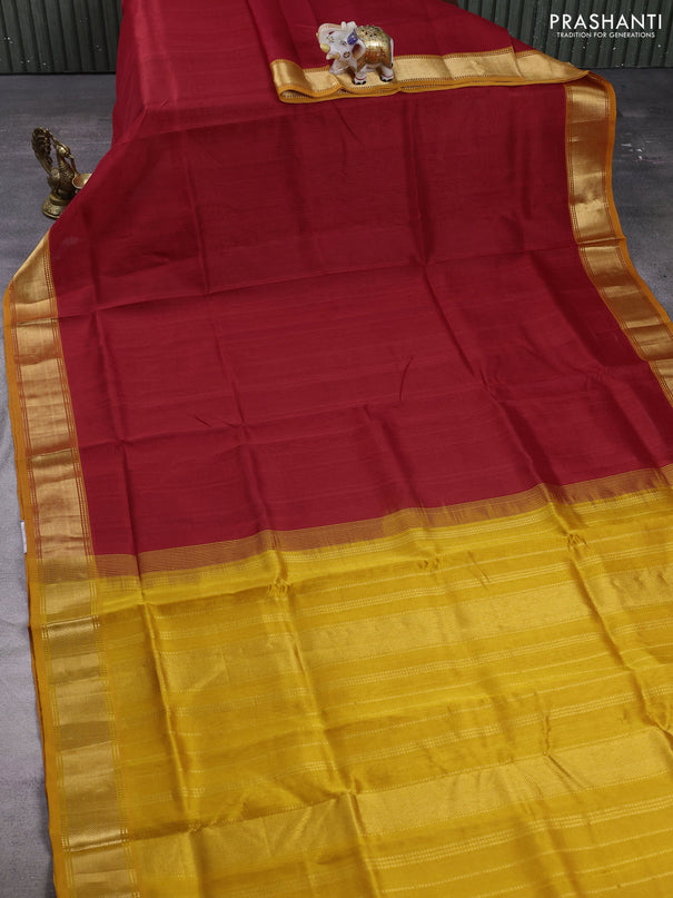 Silk cotton saree red and sunset orange with plain body and zari woven border