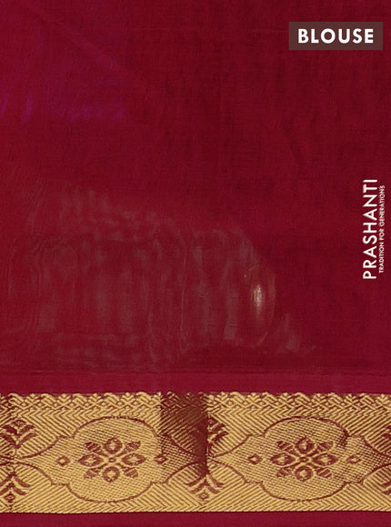 Silk cotton saree royal blue and red with plain body and zari woven border