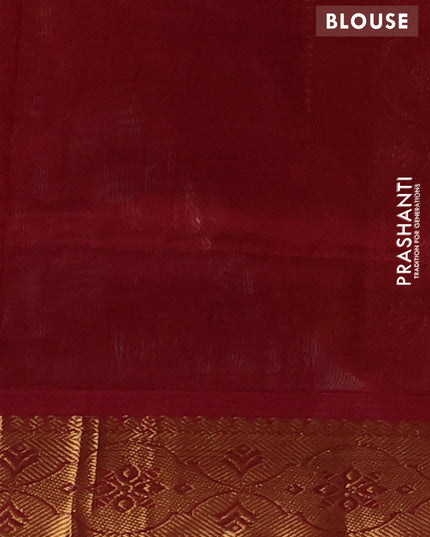 Silk cotton saree mustard green and maroon with plain body and zari woven border