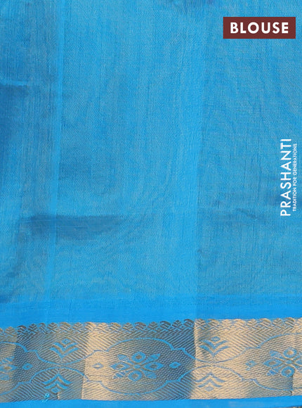 Silk cotton saree mehendi green and cs blue with plain body and zari woven border