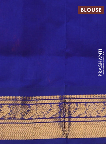 Silk cotton saree orange and navy blue with plain body and zari woven border