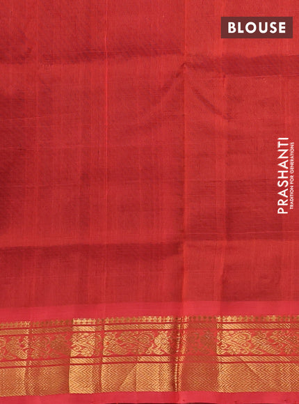 Silk cotton saree bottle green and red with plain body and zari woven border