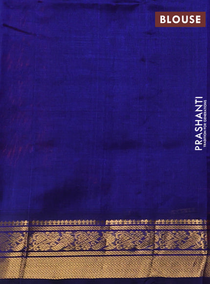 Silk cotton saree red and blue with plain body and zari woven border