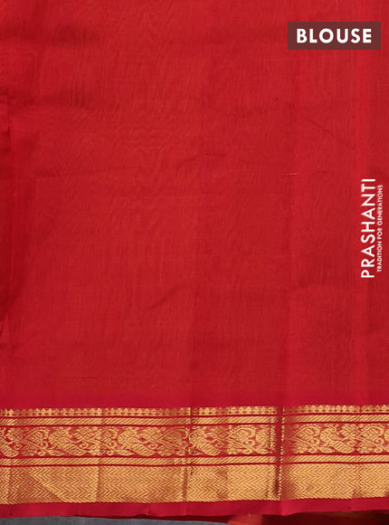 Silk cotton saree mustard yellow and red with plain body and zari woven border