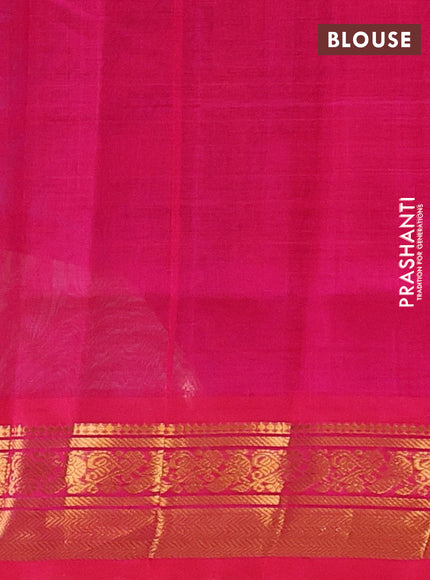 Silk cotton saree peacock blue and pink with plain body and zari woven border