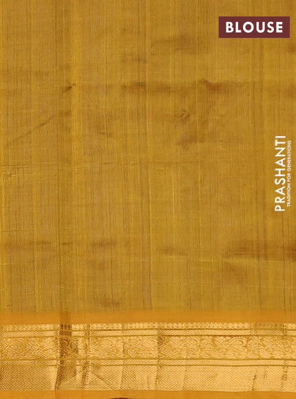 Silk cotton saree blue and mustard yellow with plain body and zari woven border