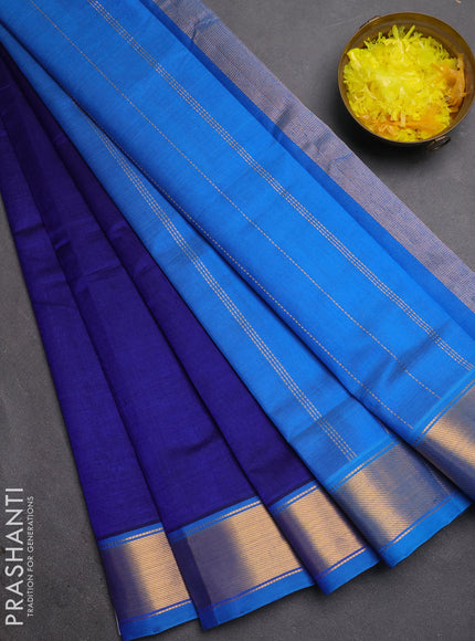 Silk cotton saree blue and cs blue with plain body and zari woven border
