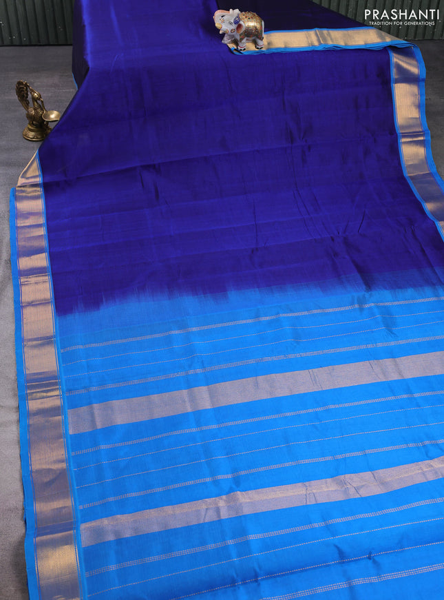Silk cotton saree blue and cs blue with plain body and zari woven border