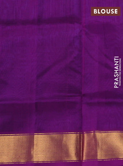 Silk cotton saree peacock blue and purple with plain body and zari woven border