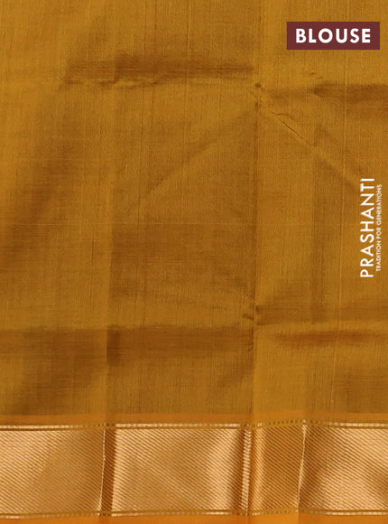 Silk cotton saree bottle green and mustard green with plain body and zari woven border