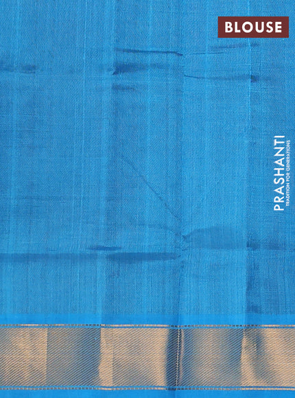 Silk cotton saree maroon and cs blue with plain body and zari woven border