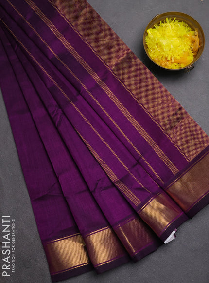 Silk cotton saree purple with plain body and zari woven border