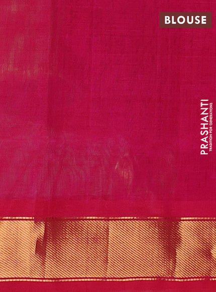 Silk cotton saree green and pink with plain body and zari woven border