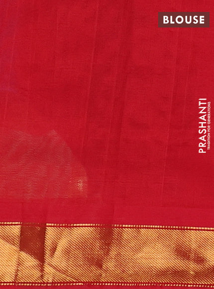 Silk cotton saree peacock blue and maroon with plain body and zari woven border