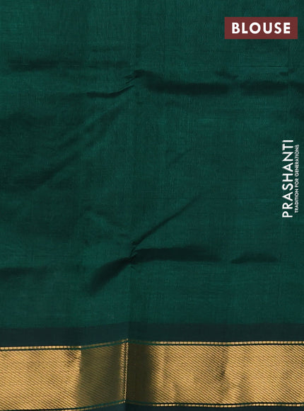 Silk cotton saree bottle green with plain body and zari woven border