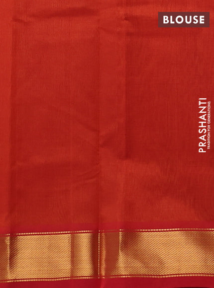 Silk cotton saree mustard yellow and red with plain body and zari woven border